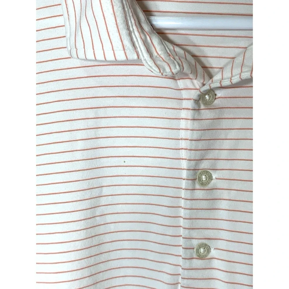 Polo Golf Ralph Lauren Shirt Mens XL White Red Pinstripe Peruvian Cotton Stretch